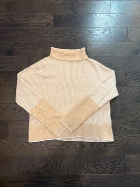 Calvin Klein Jeans Cream & Tan Ribbed Turtleneck Sweater